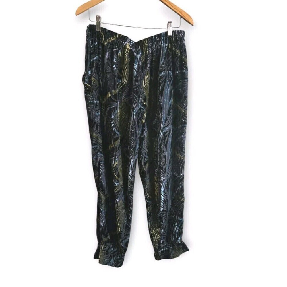 Free People One Marla Velvet  Pants Women Medium Black Floral Harem Tapered